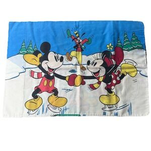 Vintage Disney Pillowcase bedding with Mickey, Minnie & Goofy Skating, 2 sided.